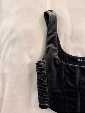 ZARA Black Velvet Structured Bustier Top SIZE small
